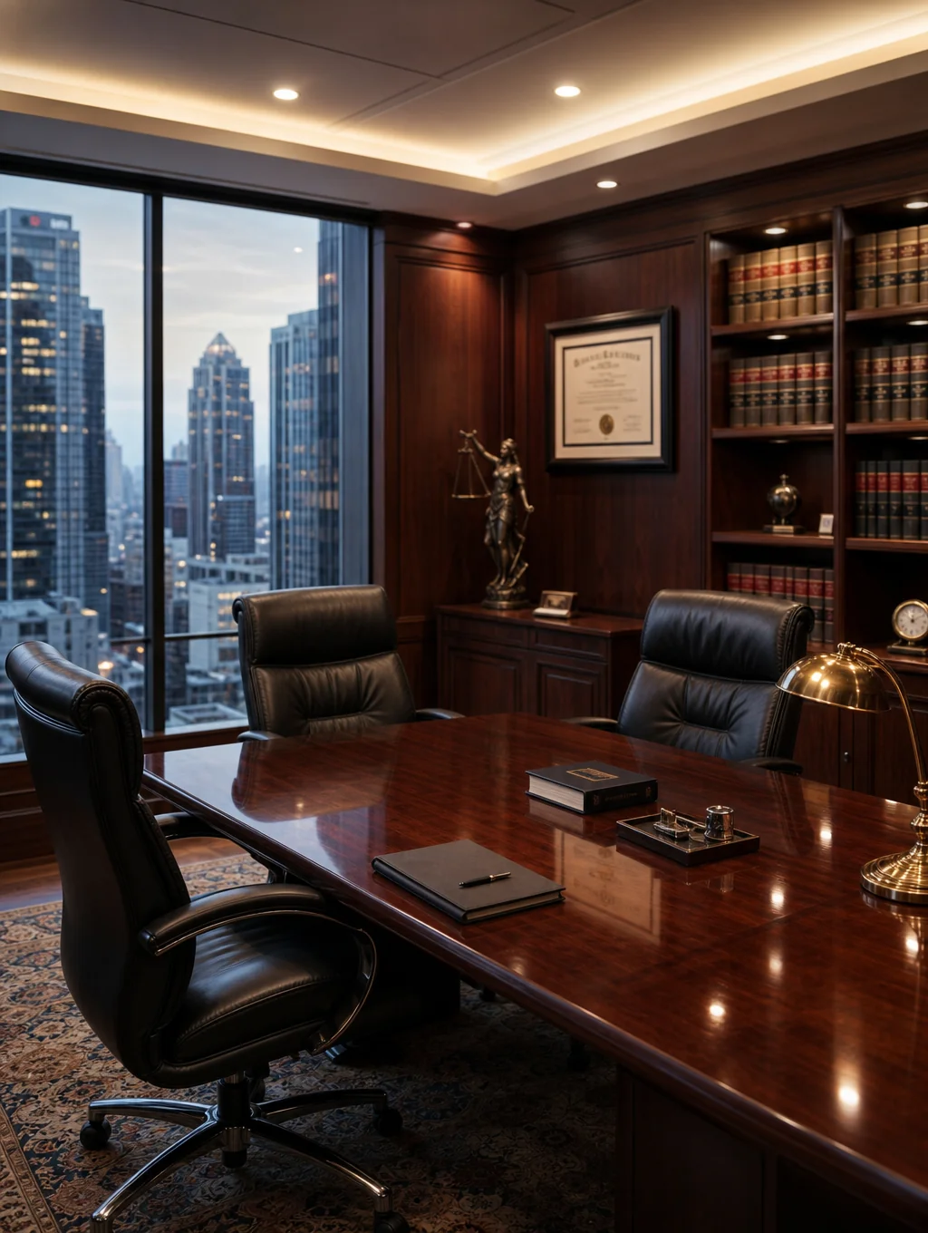 Modern law firm conference room with architectural stone details
